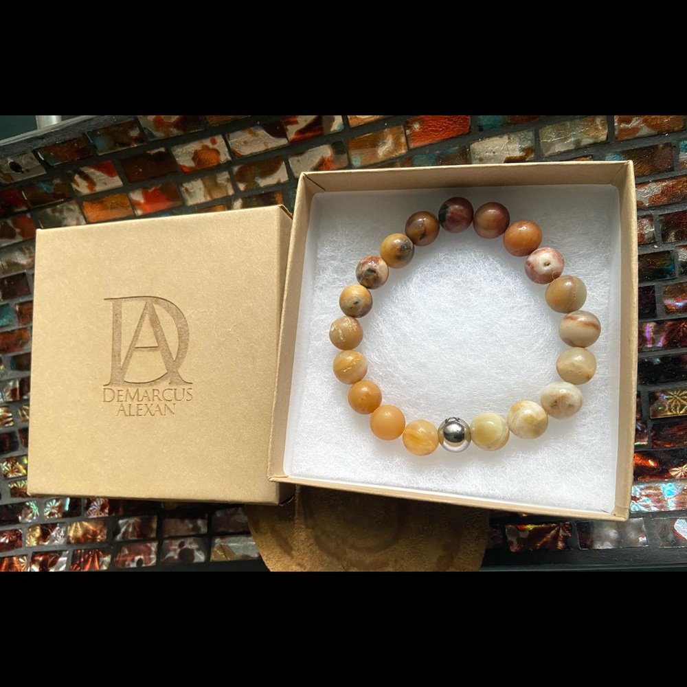 DeMarcus Alexan Amazonite Tan Stone Bead Bracelet